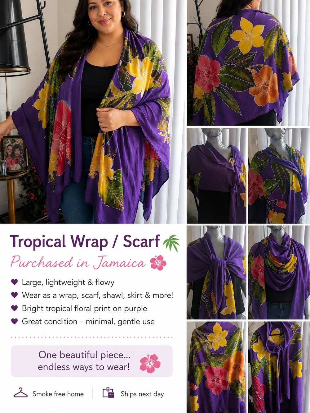 Purple Floral Sarong with Tropical Print